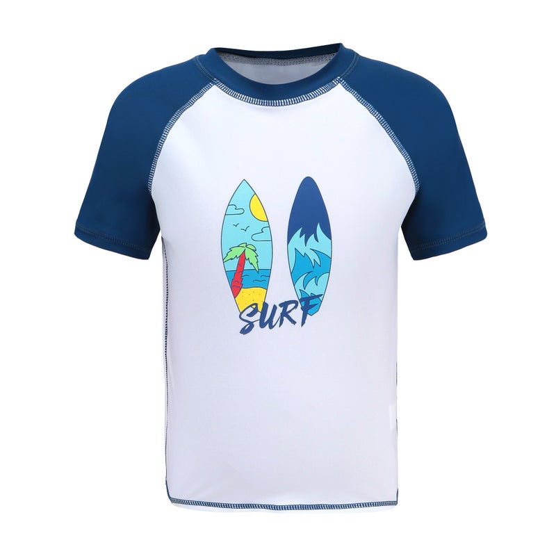 HowJoJo Big Boys Short Sleeve Rash Guard Shirts Swim Shirt UPF 50+ White Size 14/12-14 - Image 1